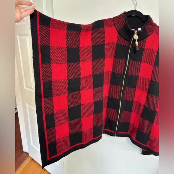 NWT Ann Klein Buffalo Check Full Zip Sweater Poncho - Size M - Picture 9 of 9